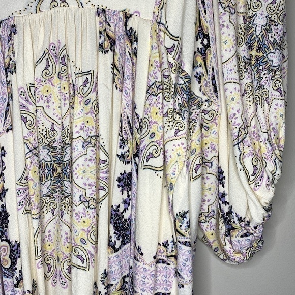 Free People Tunic GirlTalk Boho Blouse Puff Balloon Sleeves Side Pockets Size XS - Picture 7 of 16